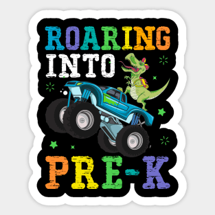 Cool Dinosaur on Truck Roaring into Pre-K Sticker